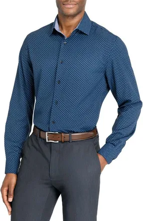W.R.K Slim Fit Dash Print Performance Dress Shirt in Navy at Nordstrom, Size 15.5