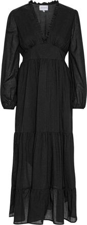 Americandreams Umi Lange Effen Katoenen Jurk - Dames - Casual kleedjes - Zwart - S - Katoen - Kleedjes