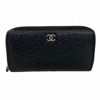 Chanel Black Leather Long Wallet (Bi-Fold) (Pre-Owned)
