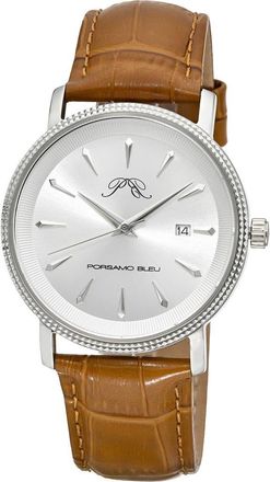 Porsamo Bleu Veritas 2 Croc Embossed Leather Strap Watch, 40mm in Silver at Nordstrom Rack