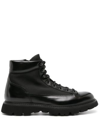 Doucal's lace-up panelled ankle boots - men - Calf Leather/Fabric/Calf Leather/Rubber - 40 - Black