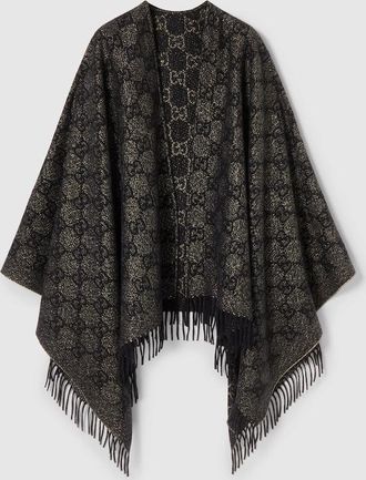 Gucci GG Cashmere Lamé Cape, Black, Wool