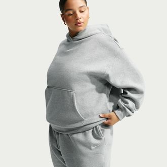Nike Womens Studio Fleece Medium Weight Oversized Pullover Hoodie in Grey | IW4769-063