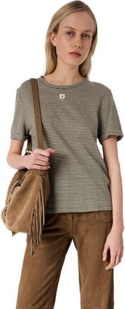 Gerard Darel Melva Linen Blend Striped T-Shirt in Khaki Green at Nordstrom, Size Medium