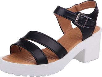 Generic Chunky Heel Lace Up Fashion Casual Sandals for Women with Breathable Comfort Design and Stylish Walking Heels (Black, 5.5)