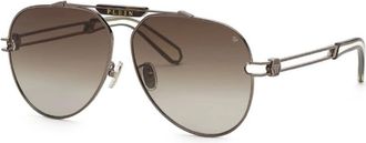 Philipp Plein Mens Black Aviator Sunglasses SPP048M 0584