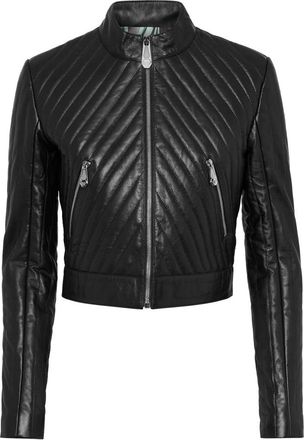 Philipp Plein Leather Biker Flame - Dames - Leren en Su&egrave;de Jassen - Zwart - XL - Leer - Jassen