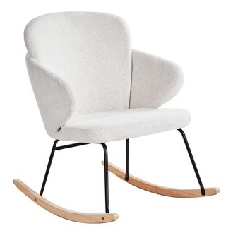 Beliani Beliani - Silla Mecedora De Tela Asiento De Poli&eacute;ster Patas De Metal Patines De Madera Dise&ntilde;o Moderno Blanco Crema Viken