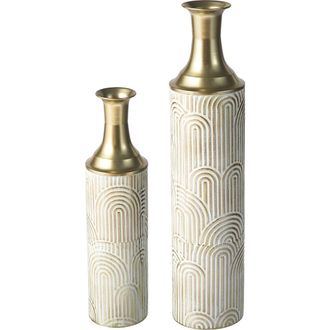 Glitzhome Set of 2 Modern Metal Floor Vases in White at Nordstrom, Size Medium