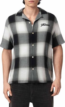AllSaints Fade Out Plaid Camp Shirt in Whisper Grey at Nordstrom, Size Xx-Large