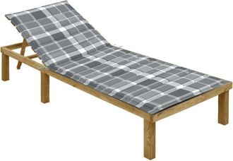 vidaXL Vidaxl - Tumbona Con Coj&iacute;n Estampado De Cuadros Grises Pino Impregnada