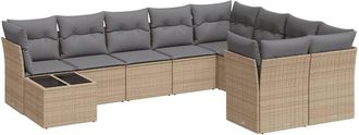 vidaXL Juego De Sof&aacute;s Jard&iacute;n Con Cojines Beige 10 Pzas Rat&aacute;n Sint&eacute;tico Vidaxl