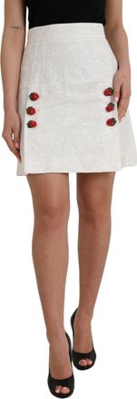 Dolce & Gabbana Womens White Floral Brocade Embellished Mini Skirt Cotton