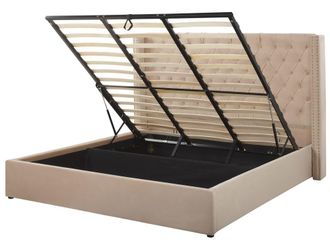 Beliani Cama matrimonial de tejido beige 180x200