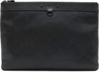 Louis Vuitton Black Monogram Shadow Clutch Bag Pochette (Pre-Owned)