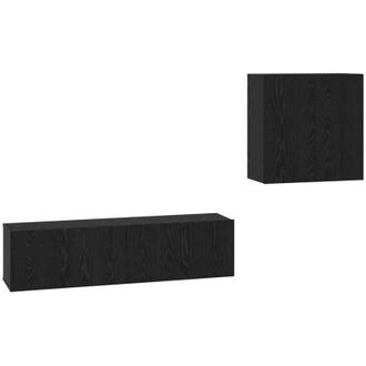 vidaXL Conjunto De Mueble De Tv 4 Pcs Roble Negro Madera Contrachapada Vidaxl