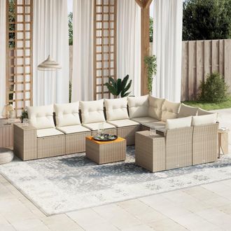 vidaXL Juego De Sof&aacute;s Jard&iacute;n Con Cojines Beige 10 Pzas Rat&aacute;n Sint&eacute;tico Vidaxl
