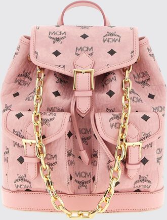 MCM Zaino in cotone spalmato con stampa logo e chiusura con patta