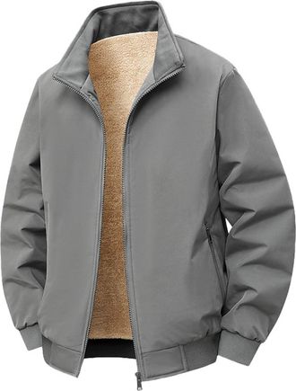 Generic Jackets for Men UK Fleece Lined Full Zip Waterpoof Winter Warm Bomber Jacket Lightweight Casual Sherpa Lined Outdoor Casual Work Coats with Pockets Gr