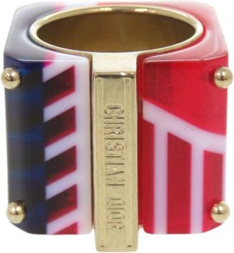 Dior Gold Blue Red Color Gold Plating Plastic Band Ring (Pre-Owned)