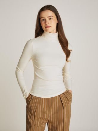 Tommy Hilfiger Langarmshirt TOMMY HILFIGER SLIM 5X2 RIB ROLL-NK LS, Damen, Gr. XXL, beige (calico), Rippware, Obermaterial: 95% Viskose, 5% Elasthan, unifarben, Basi