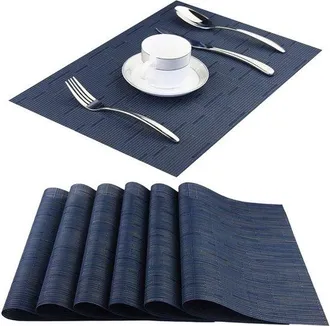 OEM Juego De 6 Manteles Individuales De Vinilo Tejido, Lavables, Para Interiores Y Antideslizantes (azul Oscuro, 6 Juegos)