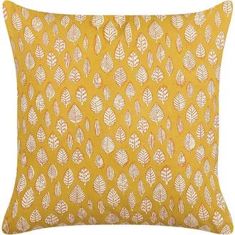 Beliani Coj&iacute;n De Algod&oacute;n Amarillo Mostaza 45 X 45 Cm Patr&oacute;n De Hoja Borlas Ginnala