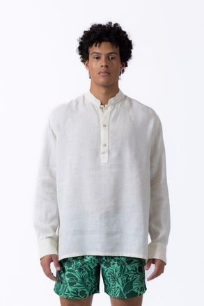 Prince & Bond Edward Linen Polo in Off White at Nordstrom, Size X-Large