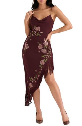 House of CB Eloisa Asymmetric Midi Slipdress in Wine at Nordstrom, Size X-Small
