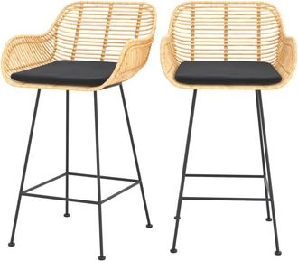 Rendez-Vous D&eacute;co Lote de 2 sillas para isla central de 66 cm en rat&aacute;n y tela negra