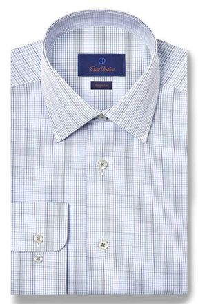 David Donahue Regular Fit Check Print Cotton Dress Shirt in Blue/Multi at Nordstrom, Size 17.5 - 32