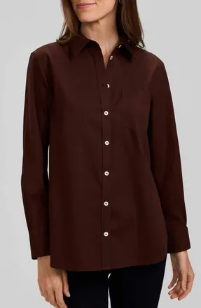 Foxcroft Non-Iron Boyfriend Button-Up Shirt in Chicory Coffee Brown at Nordstrom, Size 18