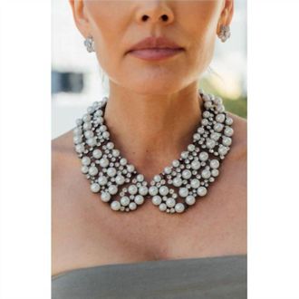 Eye Candy Los Angeles Womens Pearl & Crystal Statement Collar Necklace In Black