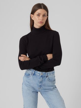 Vero Moda Rollkragenpullover VERO MODA VMHAPPINESS LS ROLLNK PULLOVE GA NOOS, Damen, Gr. XS, schwarz, Strick, Obermaterial: 50% Viskose, 28% Polyester, 22% Nylo