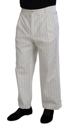 Dolce & Gabbana Mens White Cotton Striped Formal Pants