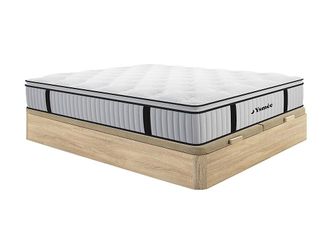 Vente-Unique Conjunto de canap&eacute; abatible de 180 x 200 cm color natural claro + colch&oacute;n de muelles ensacados con topper integrado de 28cm de grosor - AMERICAN DREAM