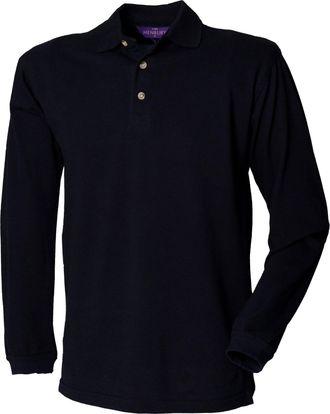 Henbury Mens Classic Plain Long Sleeve Cotton Polo Shirt (2XL) (Navy)