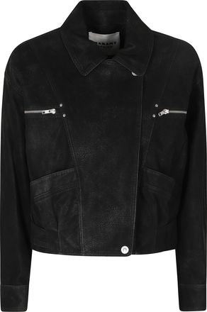 Isabel Marant Black Distressed Faux Suede Biker Jacket