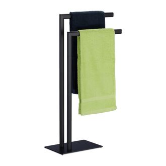 Relaxdays Relaxdays - Portatoallas De Pie Aut&oacute;nomo, 2 Barras, Cuarto De Ba&ntilde;o, Acero, 81 X 49 X 20 Cm, Toallero Para Aseo, Negro