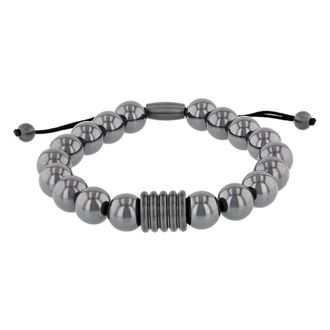 Robert Alton Stainless Steel Hematite Bead Bolo Bracelet