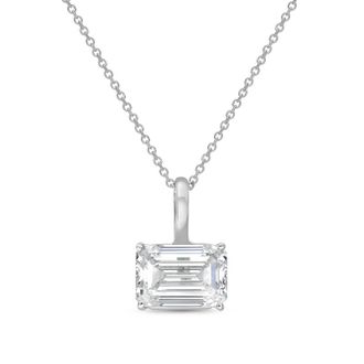 Diana M. Jewels 14kt white gold lab grown east/west emerald cut diamond pendant weighing 1.00 ct on a solid bail