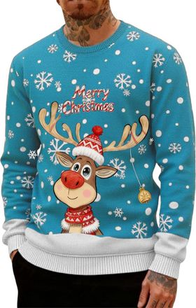Generic Mens Christmas Printed Crewneck Sweatshirt Funny Holiday Long Sleeve Jumper Casual Festive Pullover Winter Tops Xmas Graphic Tee Novelty Reindeer Swea