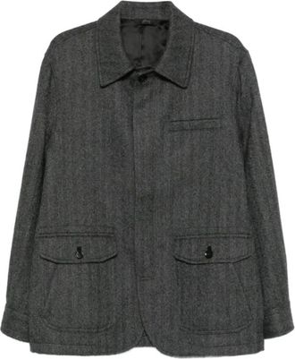 Brioni Herringbone Flap-pocket Jacket - Heren - Zomerjassen - Grijs - M - Jassen