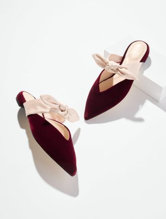 Talbots Portia Bow Velvet Mules - Red Wine - 10 1/2 M Talbots