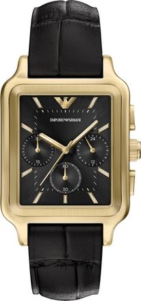 Emporio Armani Tank Chronograph Leather Strap Watch, 34mm x 50mm in Black at Nordstrom