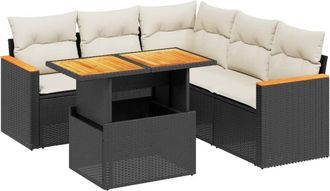 vidaXL Vidaxl - Set De Sof&aacute;s De Jard&iacute;n 6 Piezas Y Cojines Rat&aacute;n Sint&eacute;tico Negro