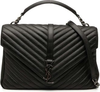 Saint Laurent Borsa a tracolla College grande in pelle di pecora con motivo chevron e monogramma in 2017 - Nero