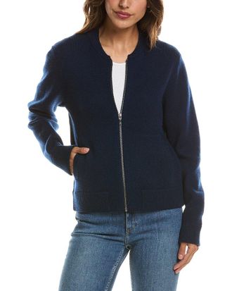 Fort&eacute; Cashmere Zip 100% Cashmere Bomber Cardigan