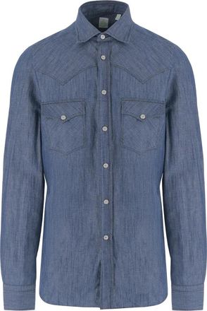Finamore Katoen en Linnen Overhemd - Heren - Spijkeroverhemden - Blauw - 2XL - Katoen - Overhemden
