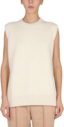 Jil Sander White Knitted Crew Neck Sweater